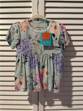 Posh Peanut Mint Floral Ruffle Short Sleeve Top
